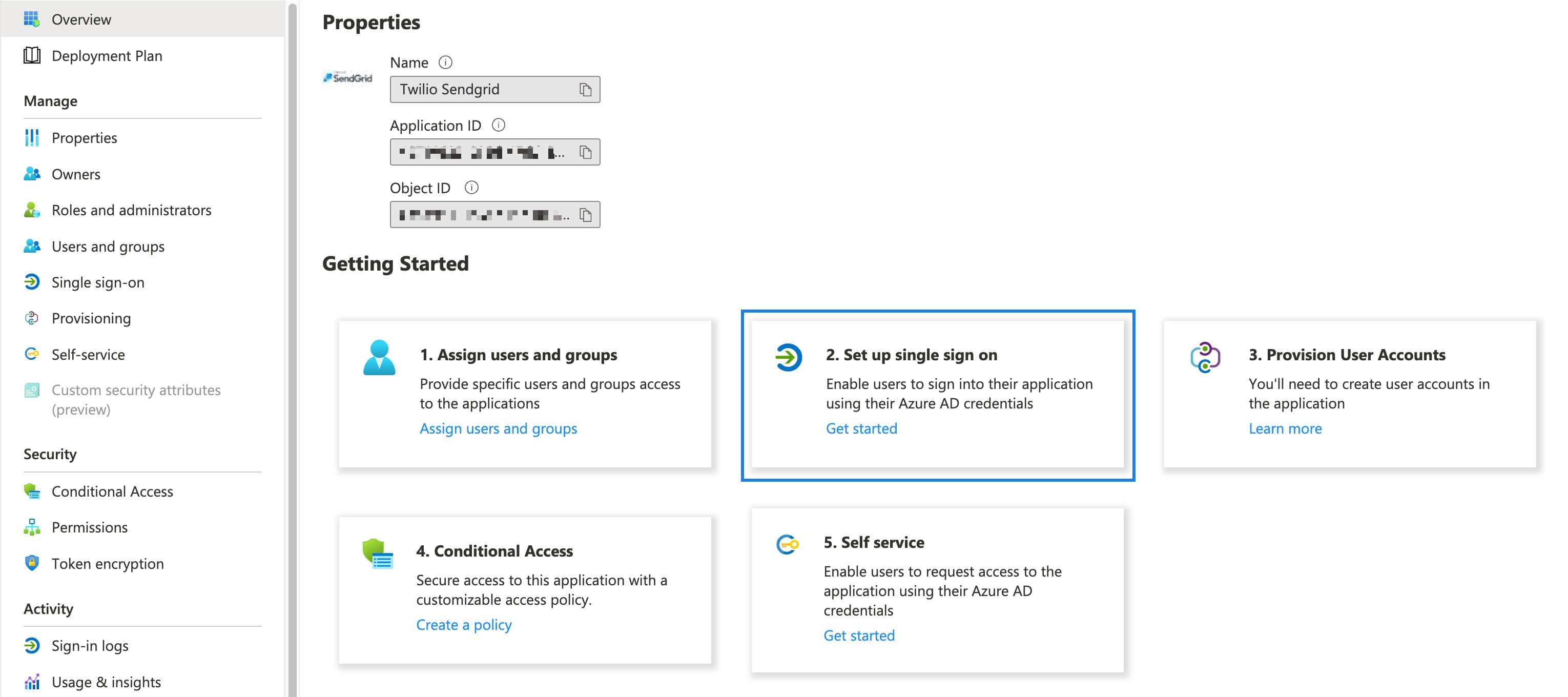 Azure AD setup for single sign-on with Twilio SendGrid, highlighting user assignment and provisioning steps.
