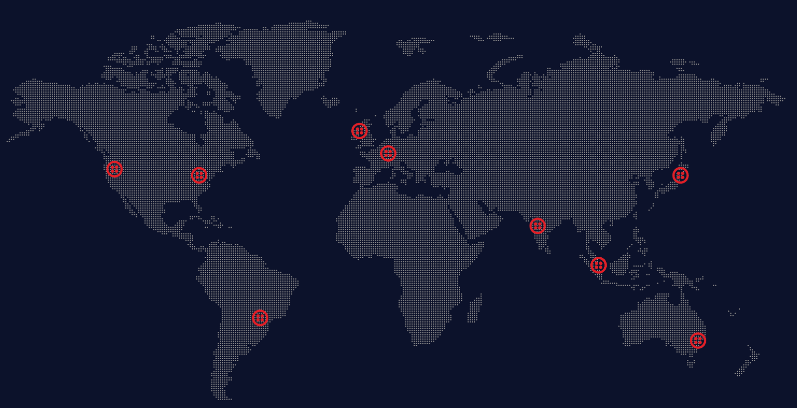 Map showing Twilio Video server regions worldwide with red markers.