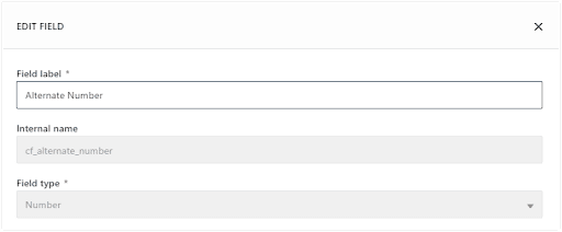 A screenshot of the Freshsales edit field popup, with a custom field, Alternate Number.