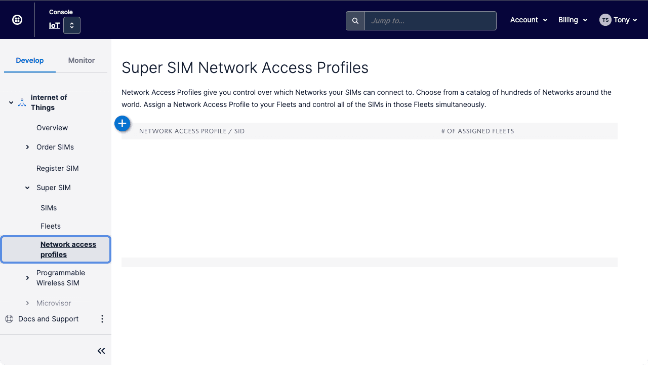Network Access Profiles in the Console.