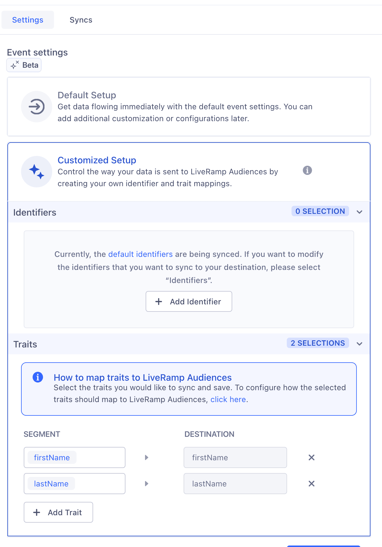 Add traits using the Customized Setup option.