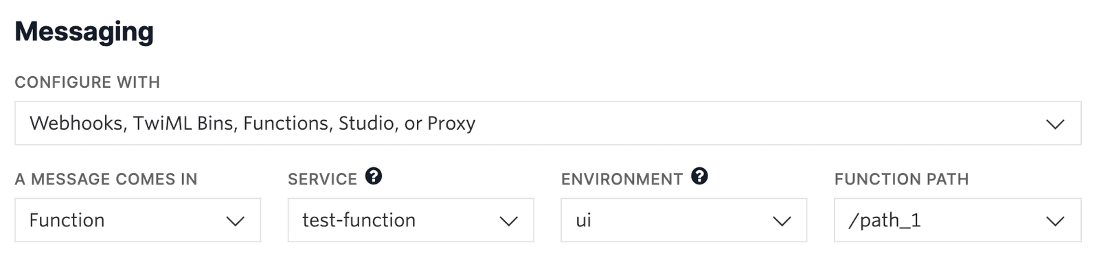 Messaging configuration with webhook URL set for HTTP POST.