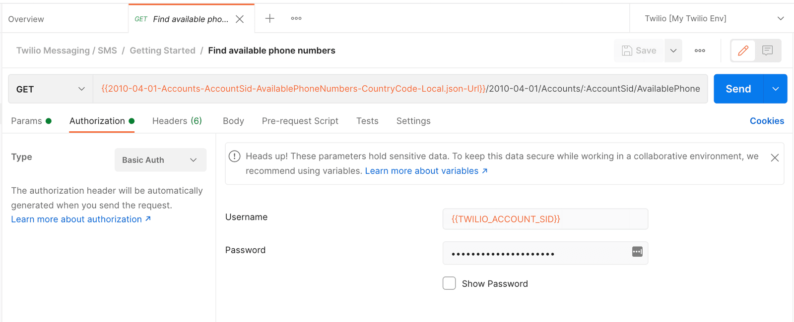 Basic Auth in Postman.