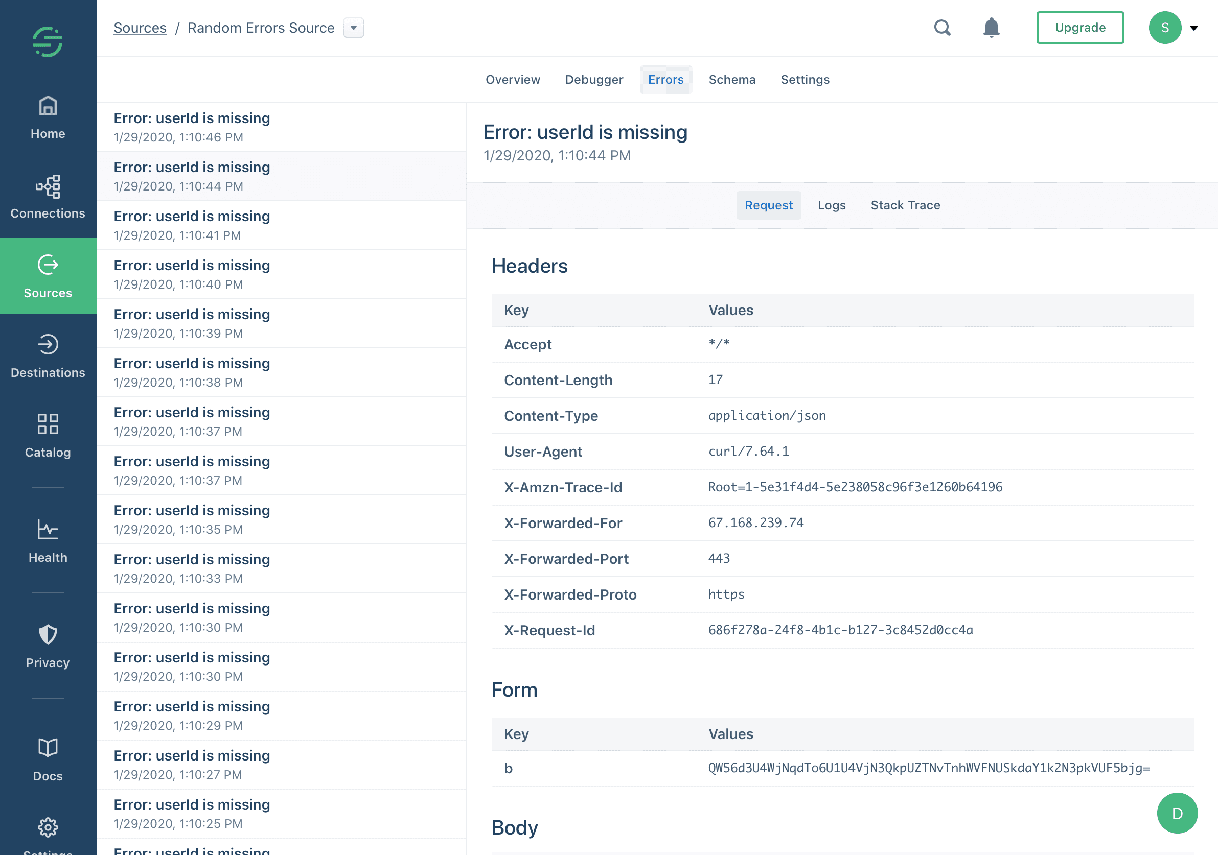 Source Function Error Logs.