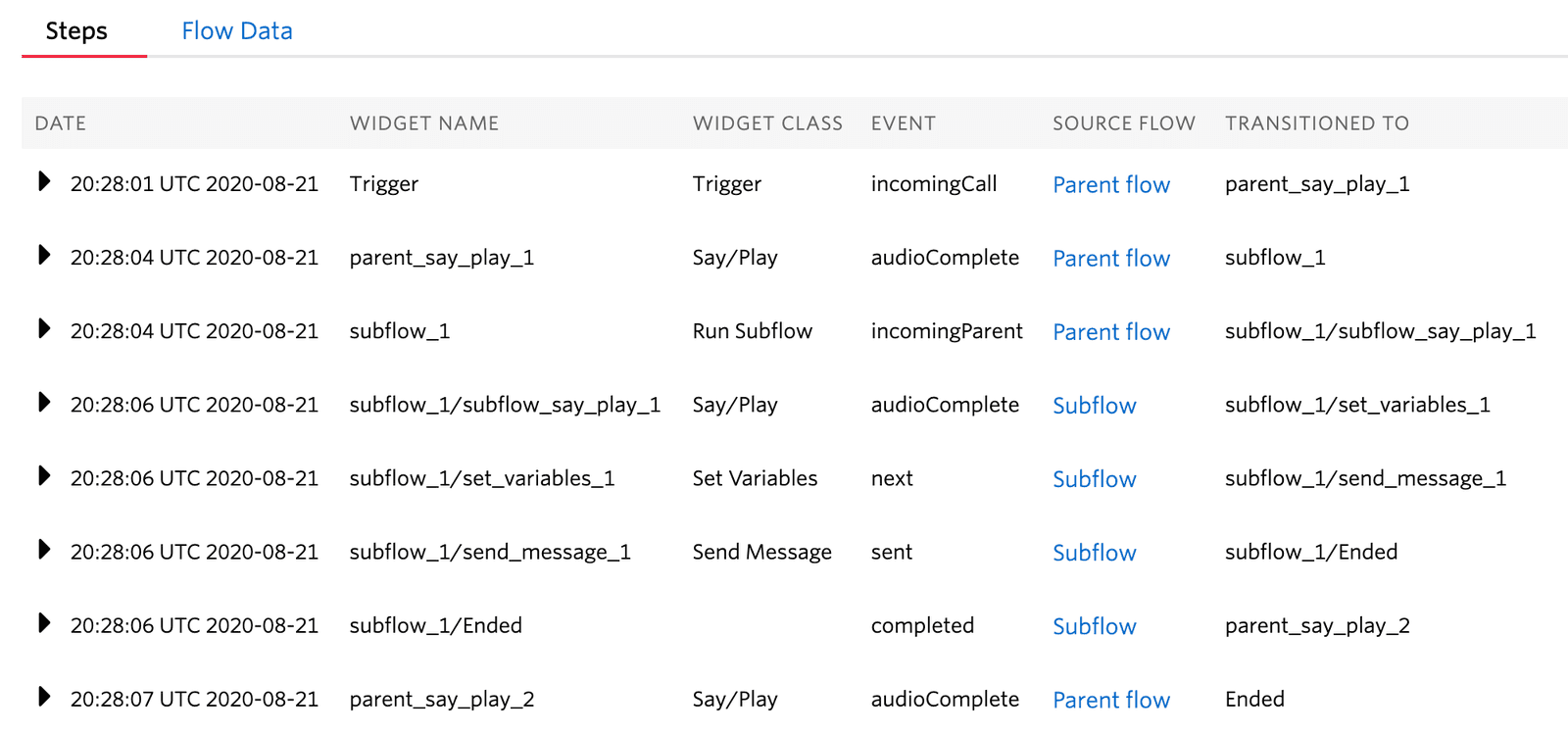 Studio Subflow logs.