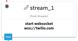 Fork Stream widget with stream_1 label and websocket URL wss://twilio.com.