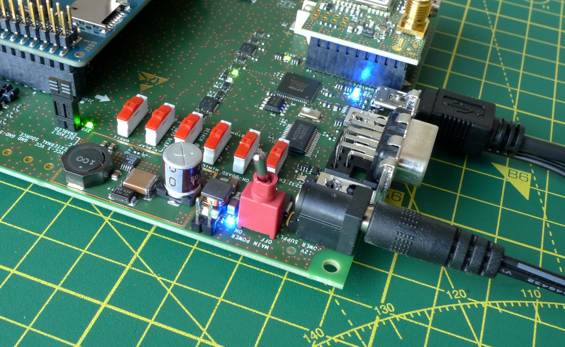 Power on the EVK-R5 with the toggle switch.