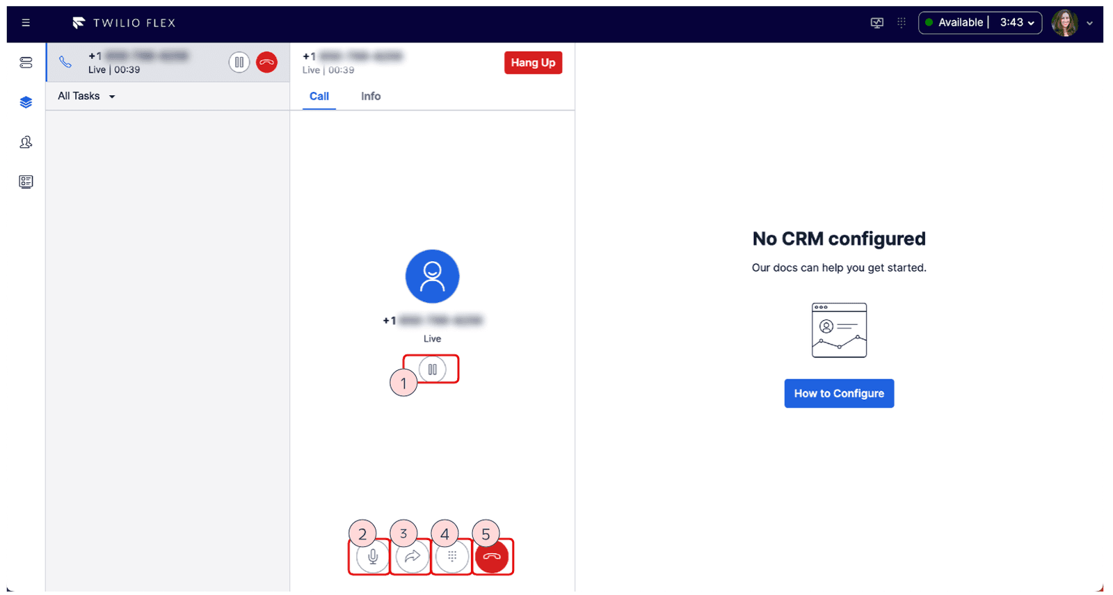 Agent View options on a call.