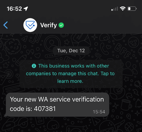WhatsApp message with verification code 797011, expires in 10 minutes.
