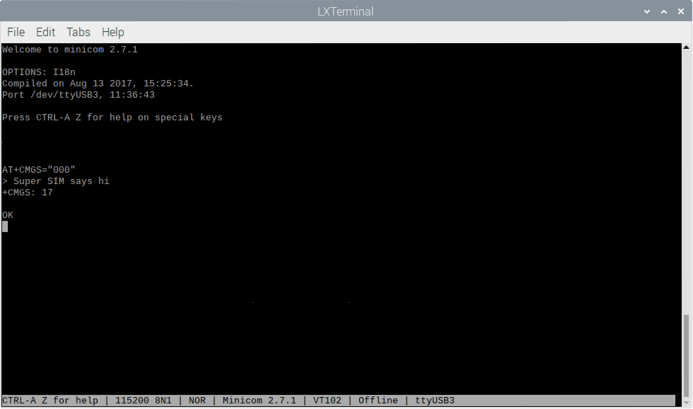 Super SIM SMS Commands Minicom send message.
