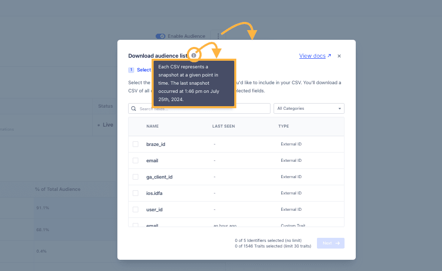 CSV Snapshot details.