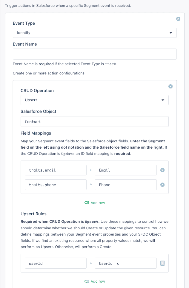 upsert action example.