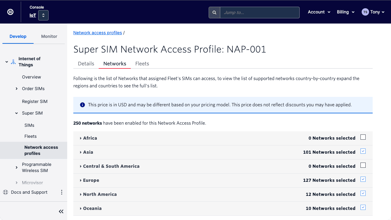 Select networks from the presented list.