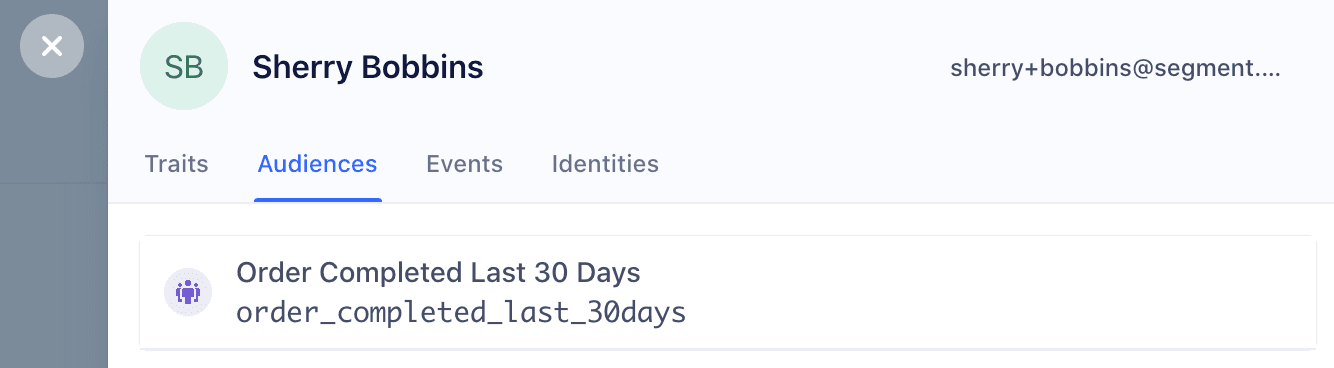 A screenshot of a user in Segment, with the Audiences tab selected.