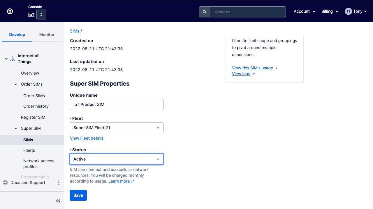 Give your Super SIM a unique, memorable name.