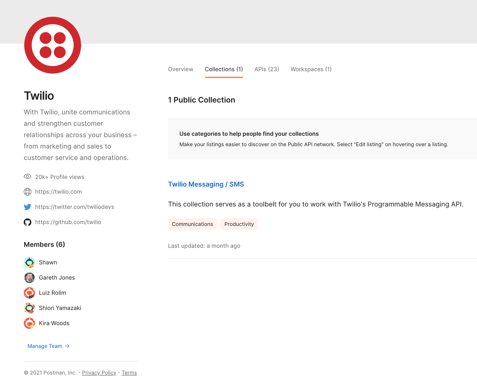Twilio Collections Landing Page.