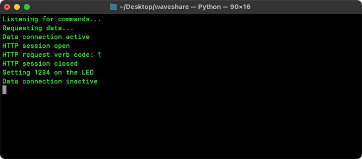 The GET request's progress in the terminal.