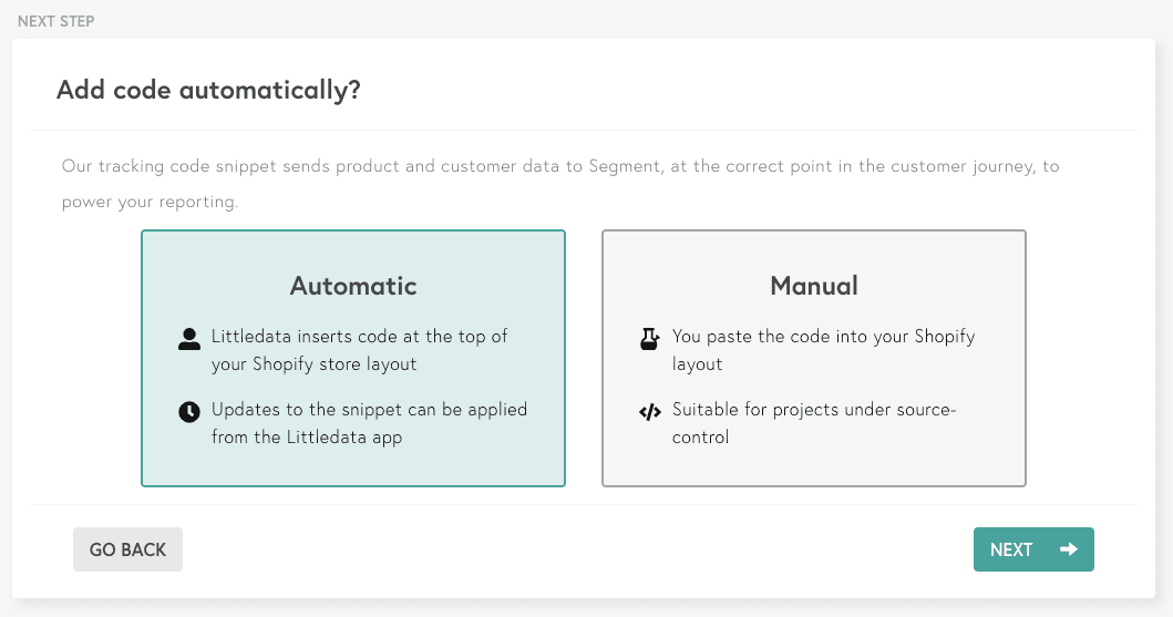 Screenshot of the Shopify installation type.