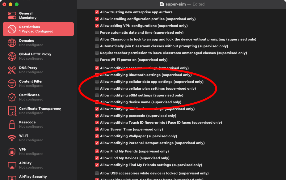 Uncheck cellular data app settings to restrict users' access to them.