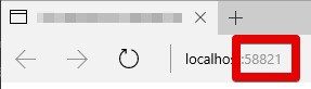 Visual Studio browser showing localhost port 58821.