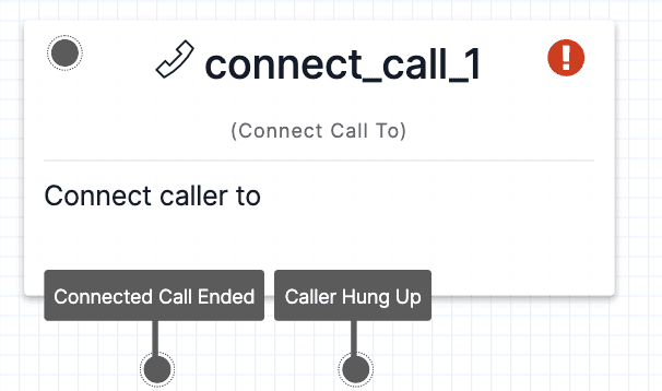 Connect call widget with options for connected call ended and caller hung up.