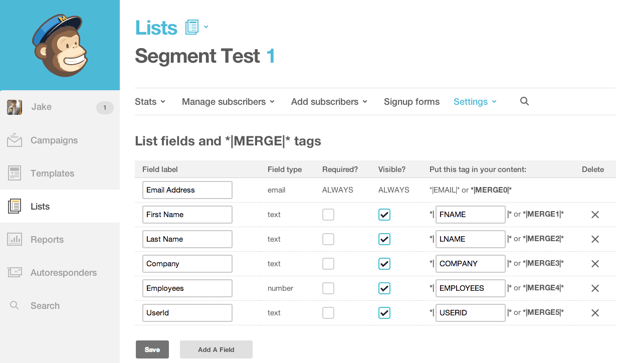 mailchimp merge fields screenshot.