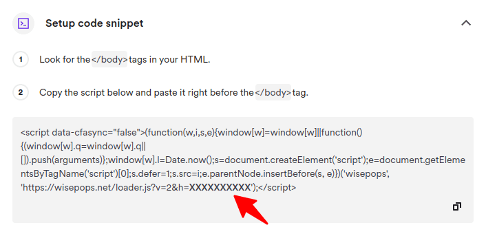 Wisepops setup code.