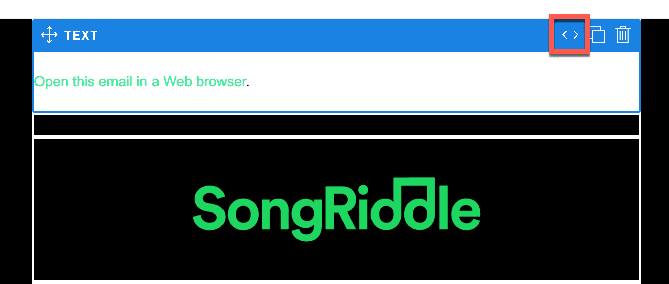 Code editor showing href with Weblink placeholder and email preview with 'Open email in browser' link.