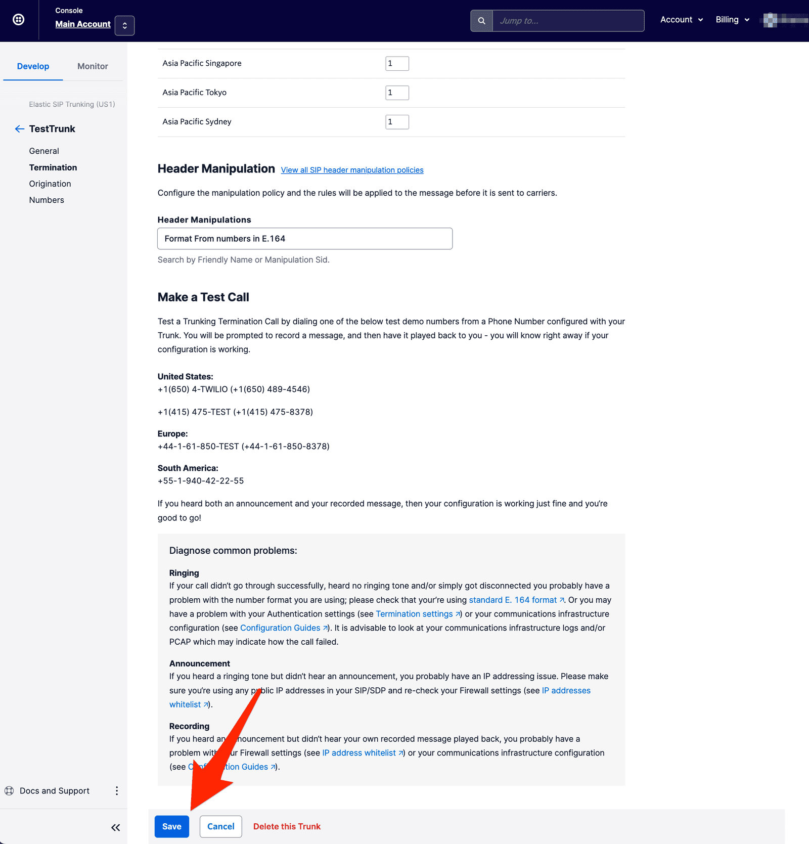 Header Manipulation - Save Trunk Configuration.