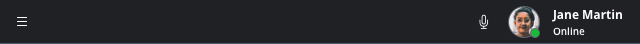 Navigation bar with menu, microphone icon, and user status showing Jane Martin online.