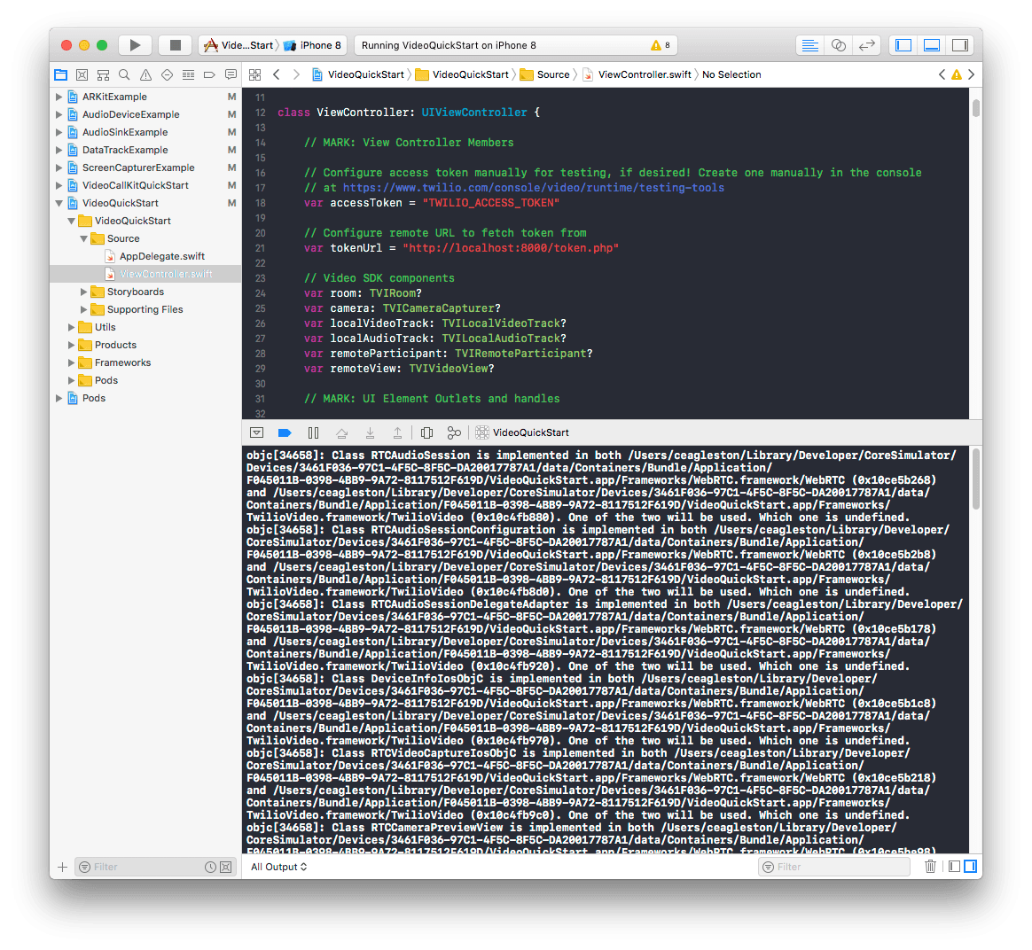 Xcode showing duplicate library implementations in console log.