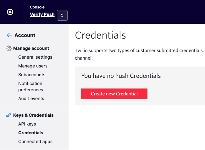 Create credential in Console.