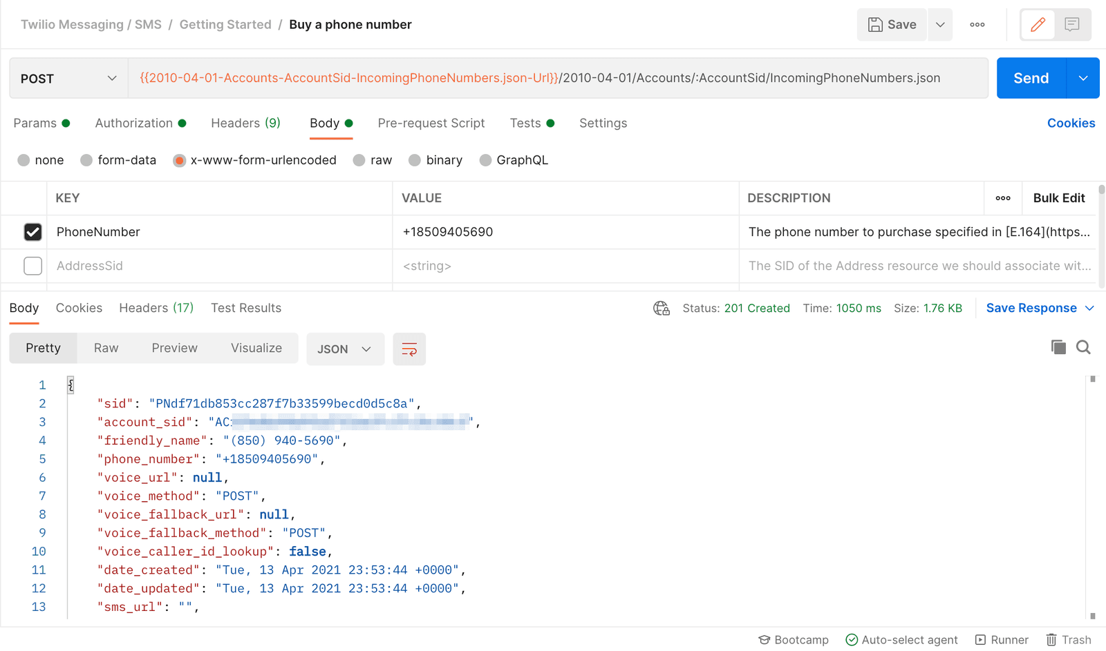 successful number purchase.