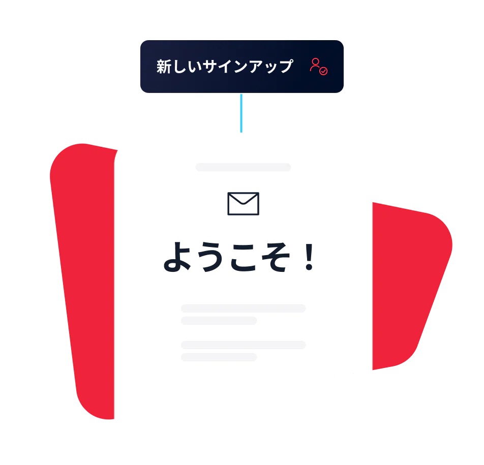 Illustrated notification with text Welcome aboard! and New Signups label above