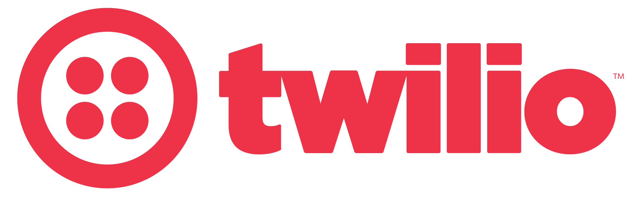 Red Twilio logo with a stylized circle containing four dots and the word twilio in bold.