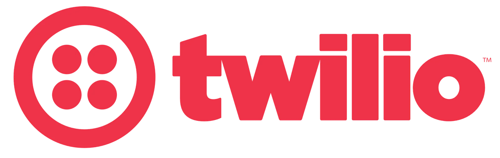 Red Twilio logo with a stylized circle containing four dots and the word twilio in bold.