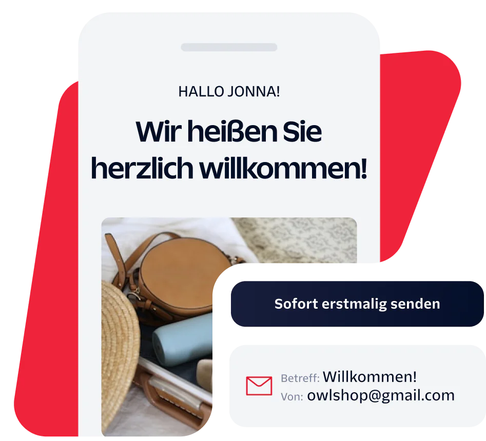 Email welcoming Jonna with a message and a button to send an email from owlshop@gmail.com.