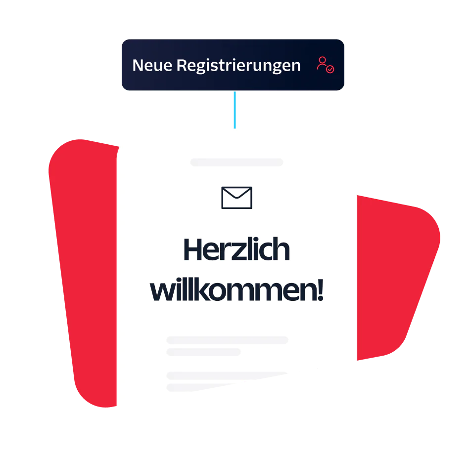 Illustrated notification with text Welcome aboard! and New Signups label above
