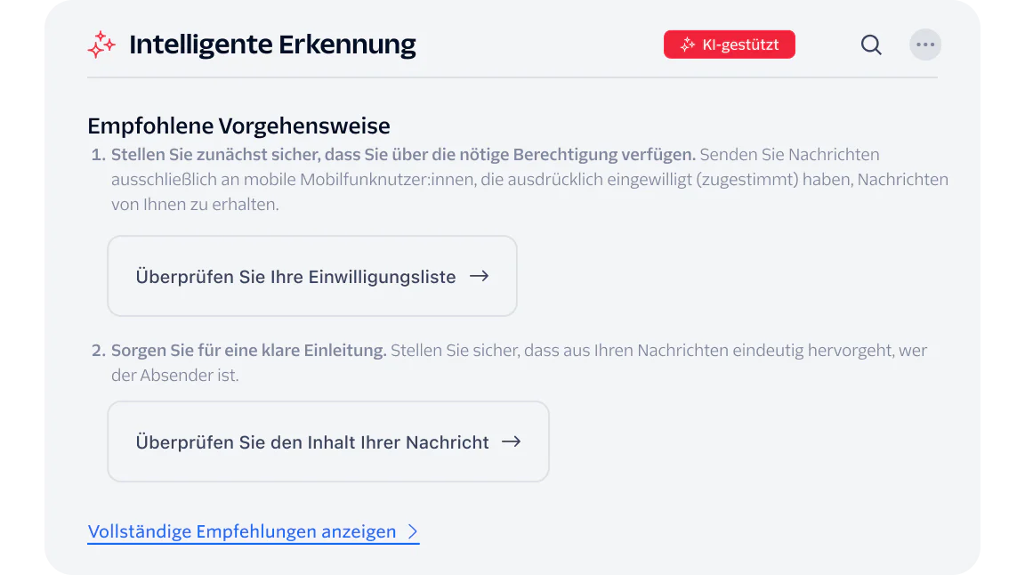 Interface showing recommended actions for intelligent discovery with review buttons.