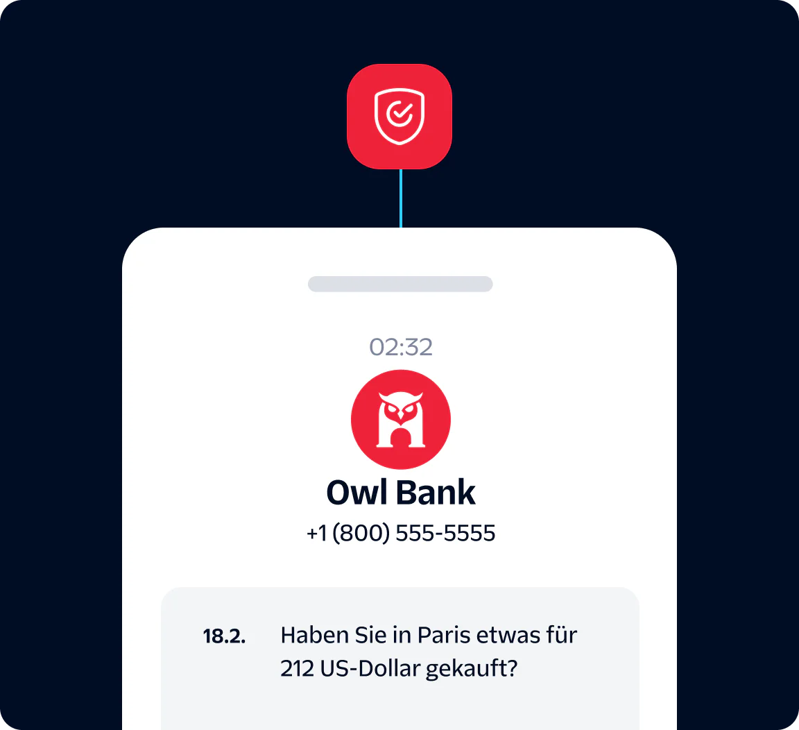 Owl Bank notification asking about a $212 purchase in Paris, France.