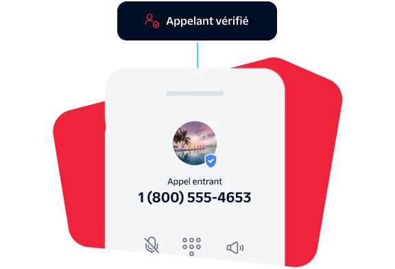 Verified incoming call display from 1(800) 555-4653 with a scenic profile picture on the screen.