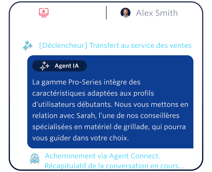 Web chat with an AI agent handling a high-intent sales query and escalating it to a sales expert.