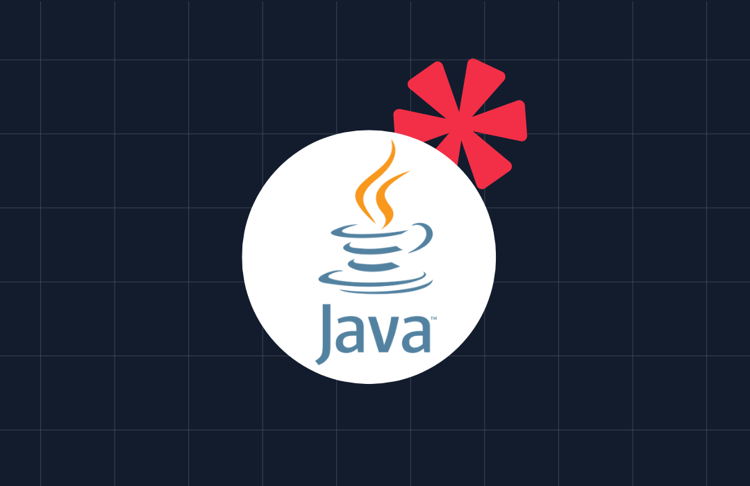 Java logo with red decorative element on a dark grid background