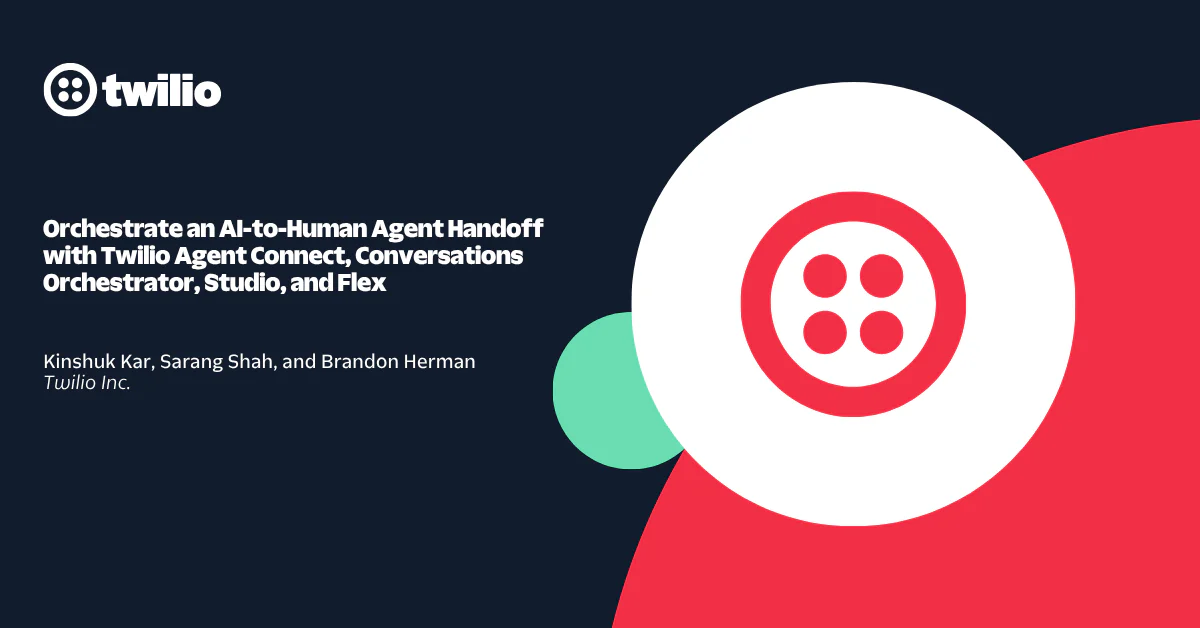 Twilio event on AI-to-human handoff with agents, using various Twilio services.