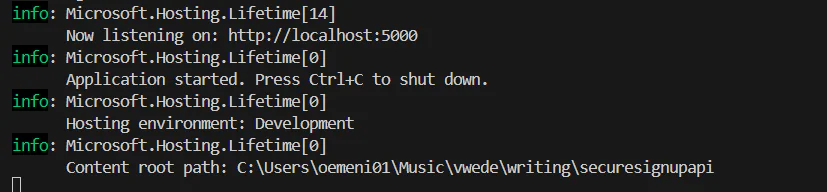 application running output
