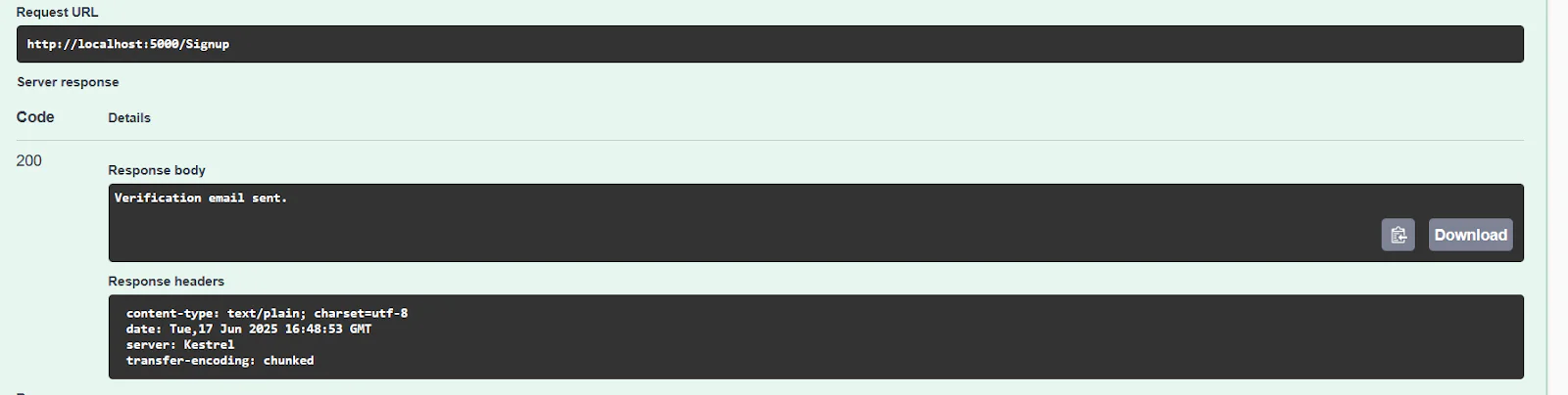 Success image from swagger