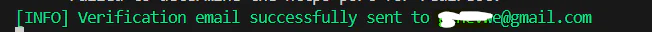 Notification message indicating a verification email has been sent to a Gmail address.