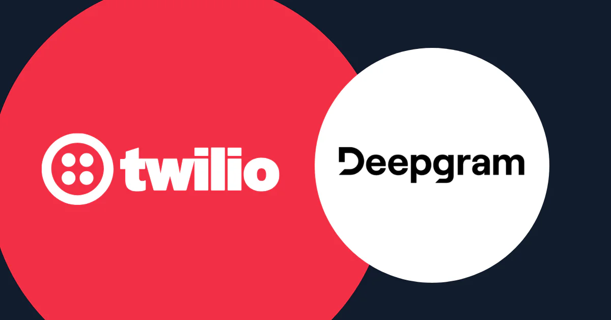 Twilio and Deepgram logos overlapping on red and white circles.