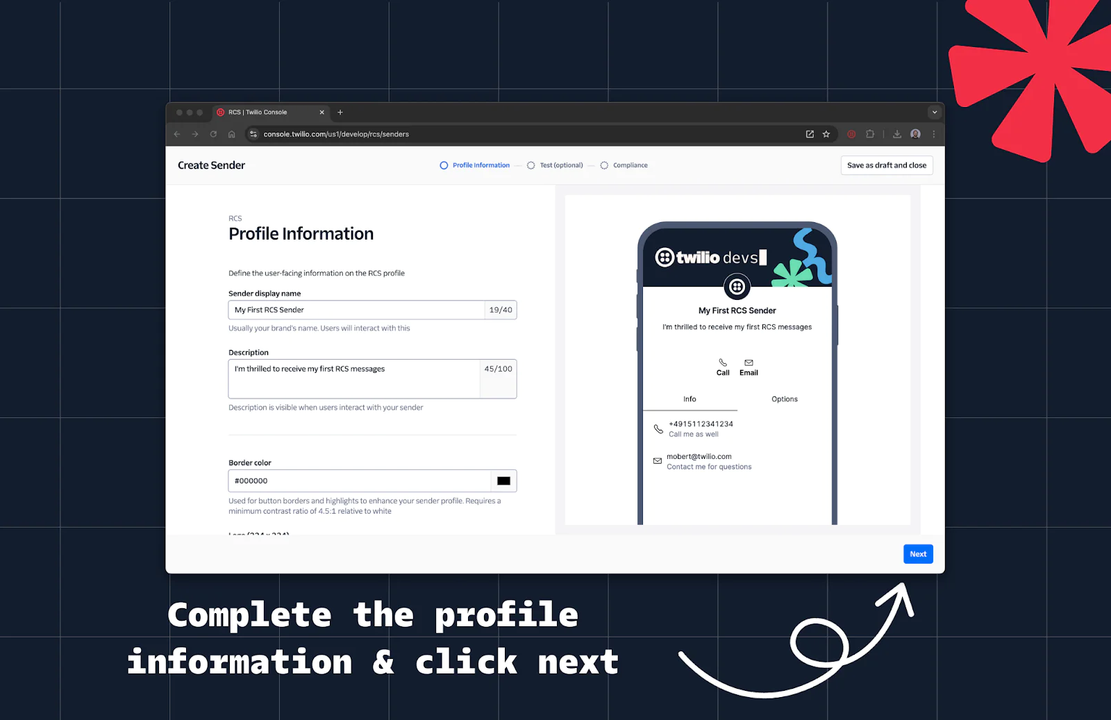 Complete profile step