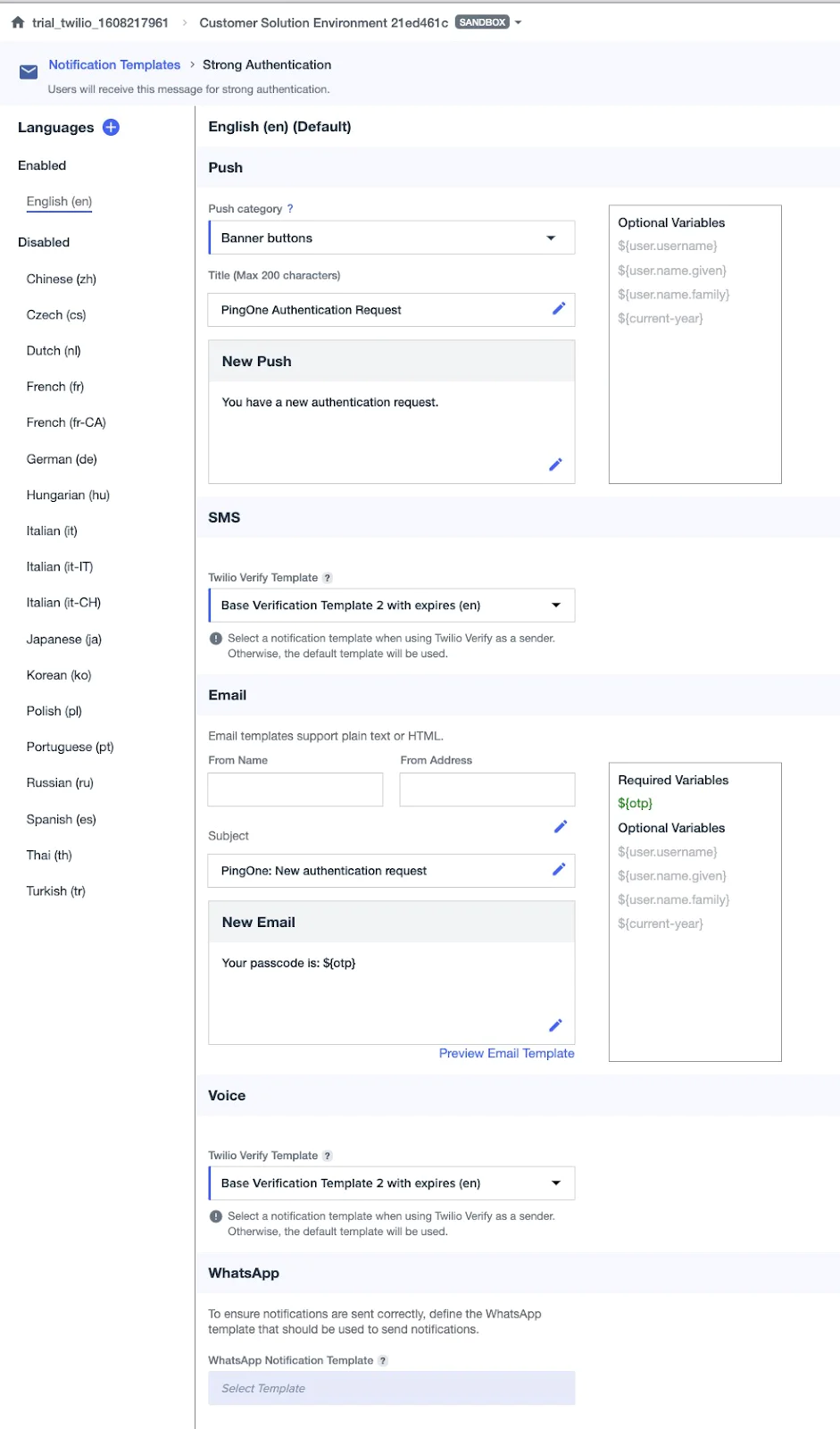 Strong Authentication Template for OTP